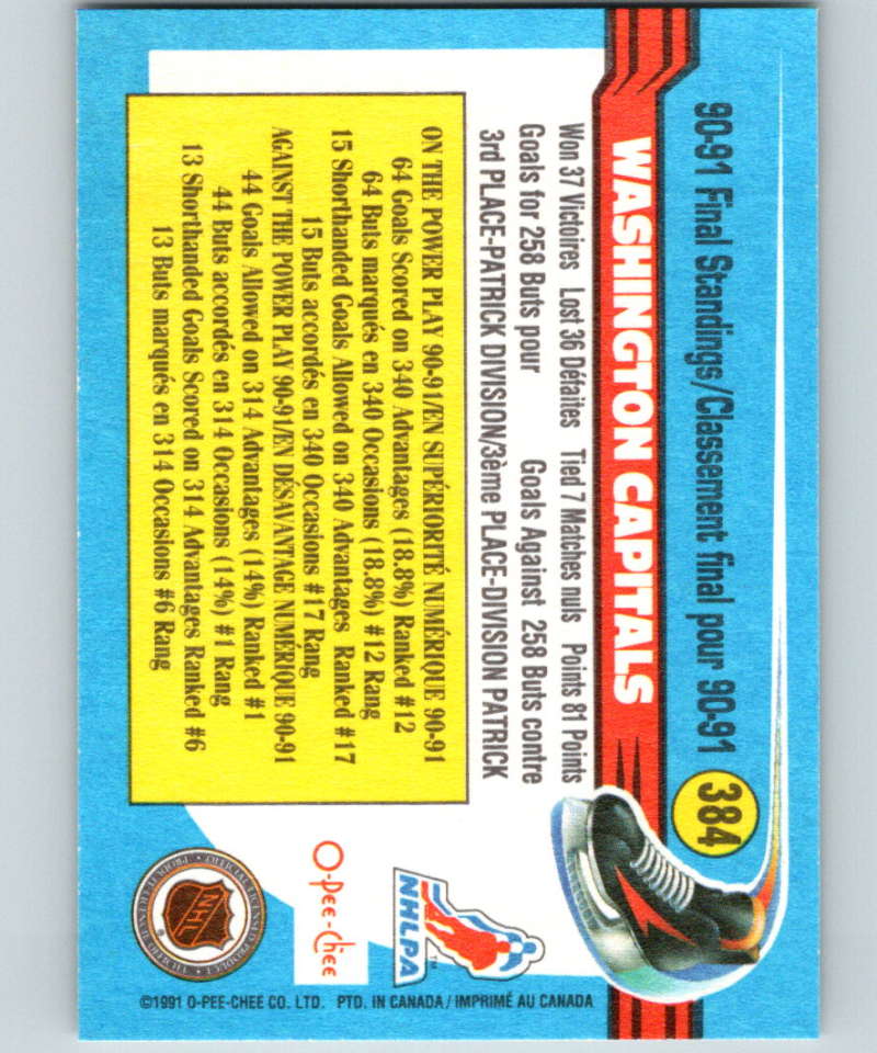 1991-92 O-Pee-Chee #384 Capitals Team Mint Image 2