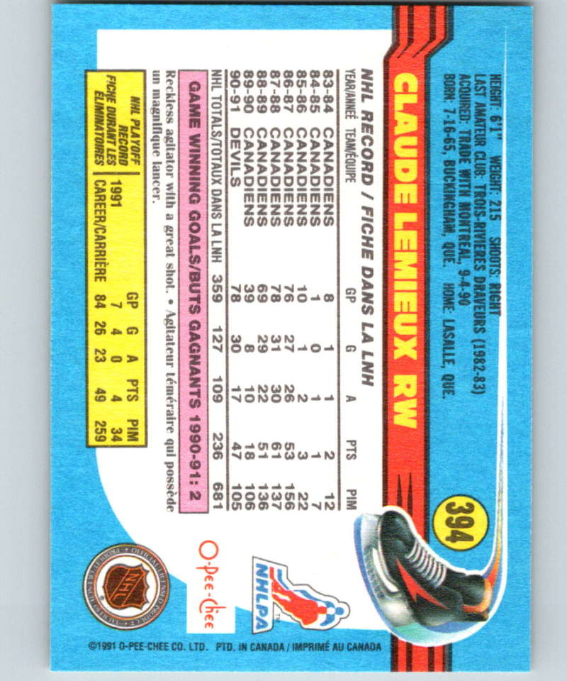 1991-92 O-Pee-Chee #394 Claude Lemieux Mint New Jersey Devils