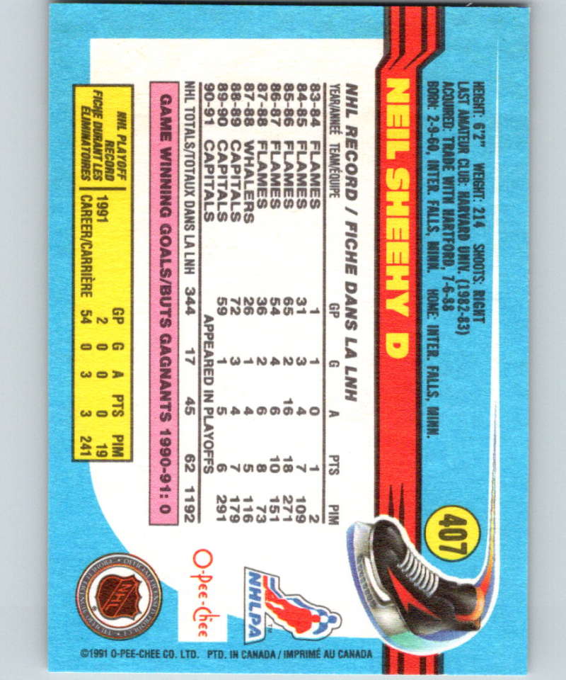 1991-92 O-Pee-Chee #407 Neil Sheehy Mint Washington Capitals Image 2