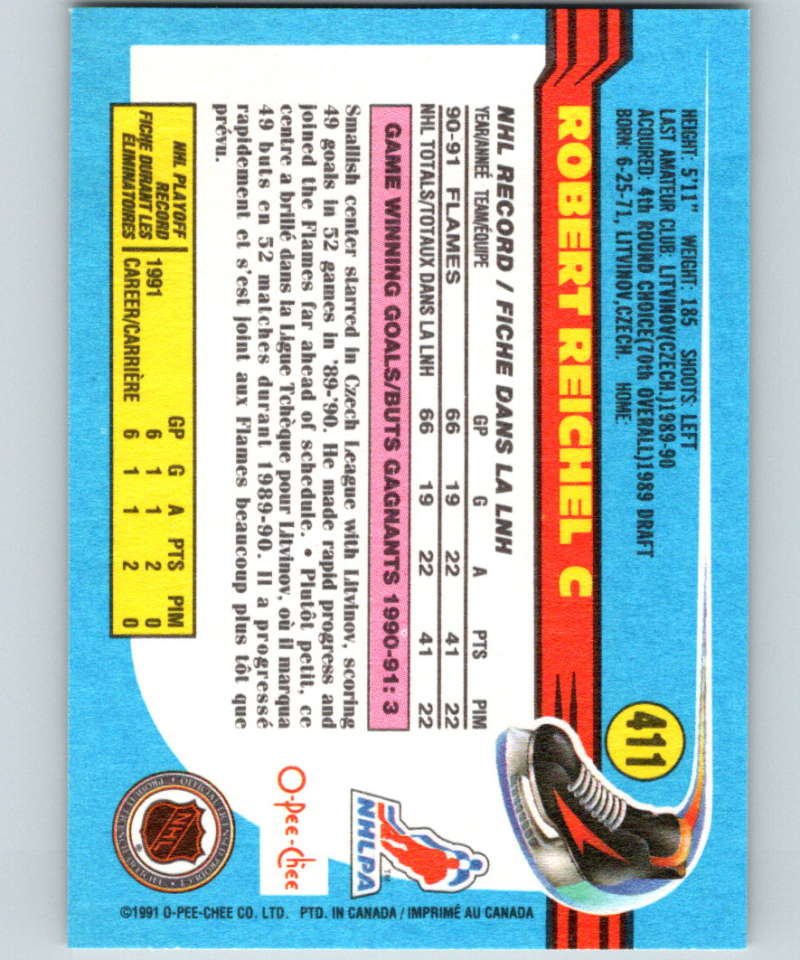 1991-92 O-Pee-Chee #411 Robert Reichel Mint Calgary Flames Image 2