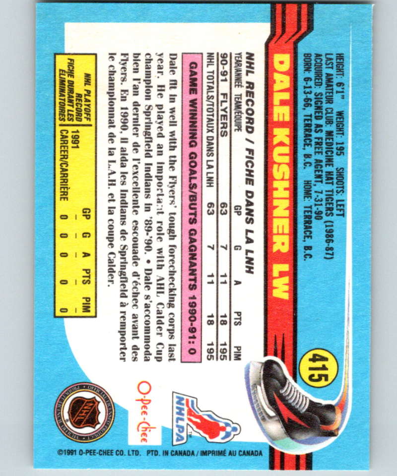 1991-92 O-Pee-Chee #415 Dale Kushner Mint Philadelphia Flyers Image 2