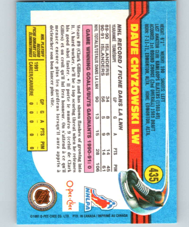1991-92 O-Pee-Chee #435 Dave Chyzowski Mint New York Islanders Image 2