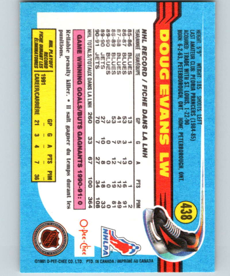 1991-92 O-Pee-Chee #438 Doug Evans Mint Winnipeg Jets