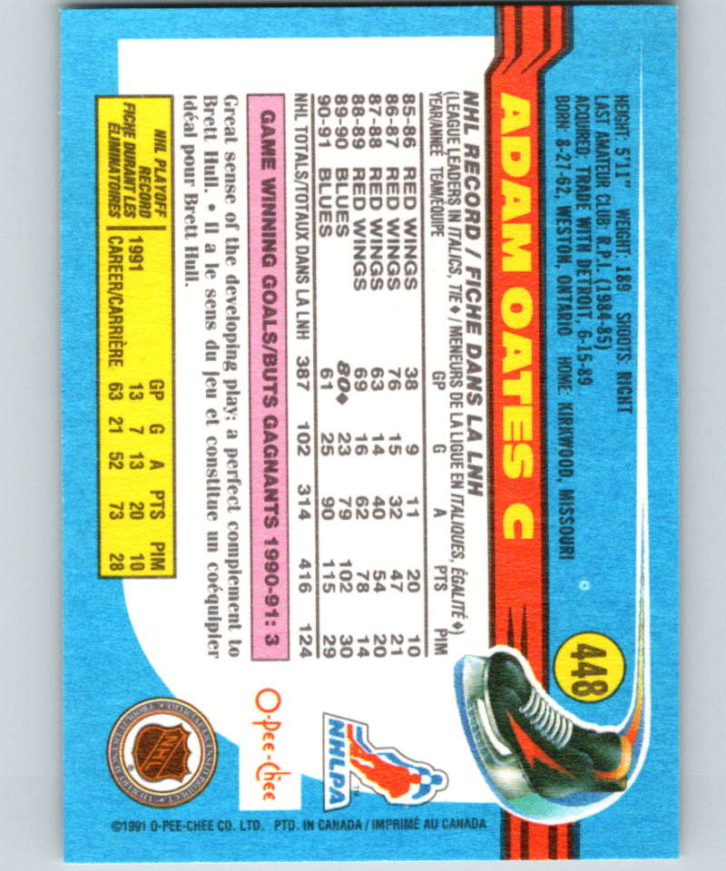 1991-92 O-Pee-Chee #448 Adam Oates Mint St. Louis Blues Image 2