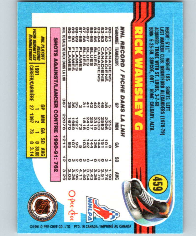 1991-92 O-Pee-Chee #459 Rick Wamsley Mint Calgary Flames Image 2