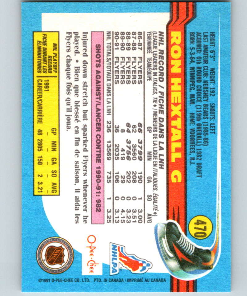 1991-92 O-Pee-Chee #470 Ron Hextall Mint Philadelphia Flyers Image 2