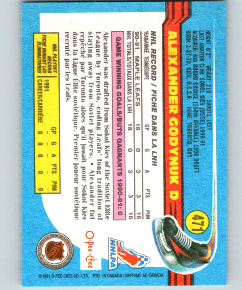 1991-92 O-Pee-Chee #471 Alexander Godynyuk Mint Toronto Maple Leafs