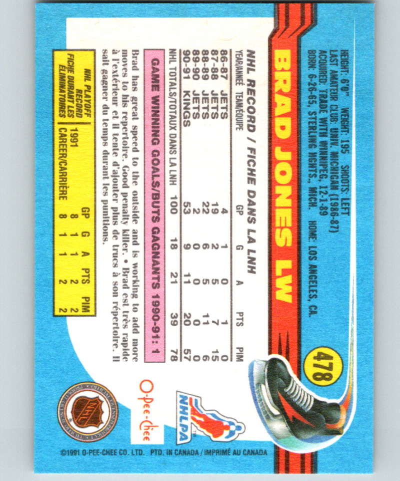 1991-92 O-Pee-Chee #478 Brad Jones Mint Los Angeles Kings