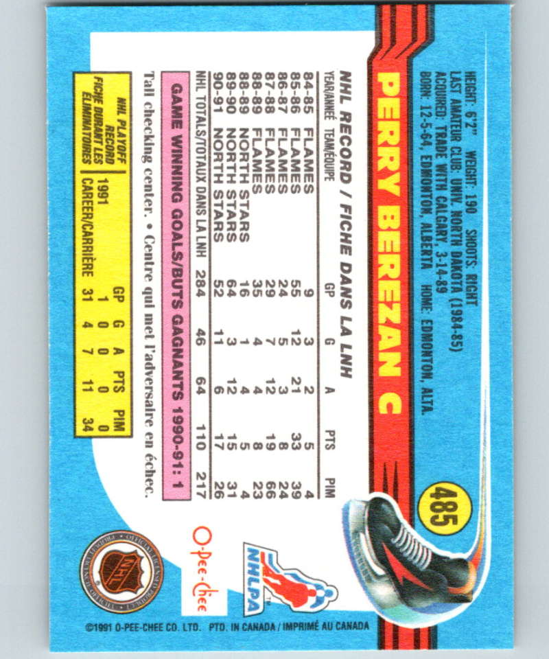 1991-92 O-Pee-Chee #485 Perry Berezan Mint Minnesota North Stars Image 2