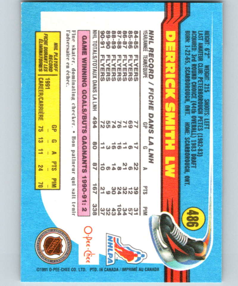 1991-92 O-Pee-Chee #486 Derrick Smith Mint Philadelphia Flyers