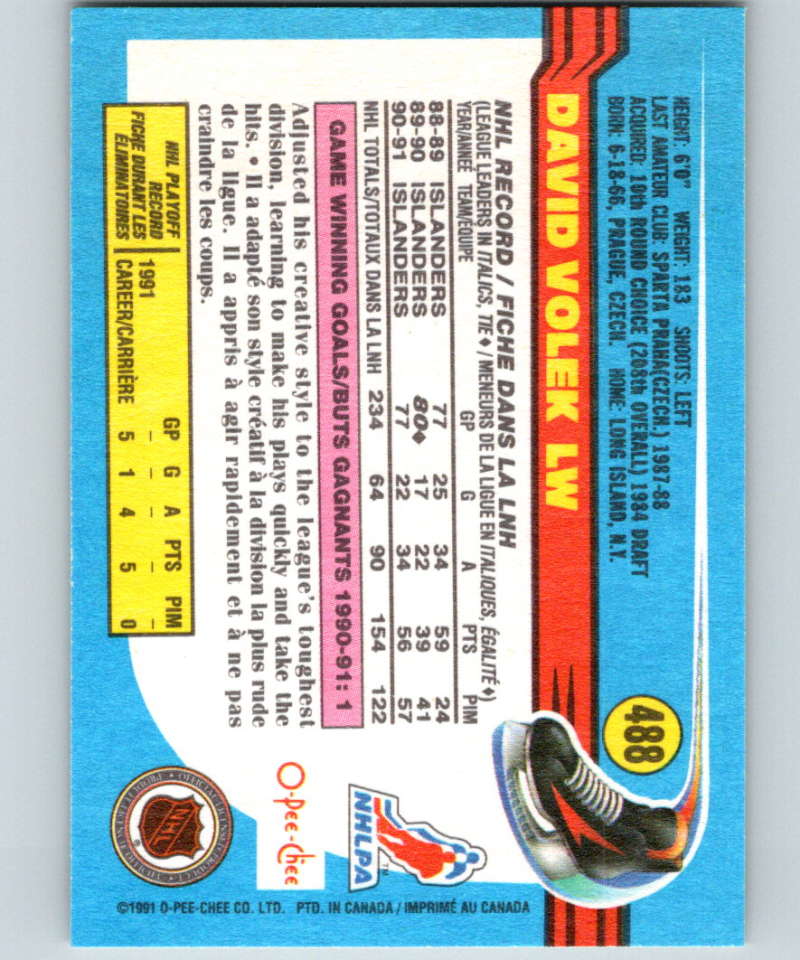 1991-92 O-Pee-Chee #488 David Volek Mint New York Islanders