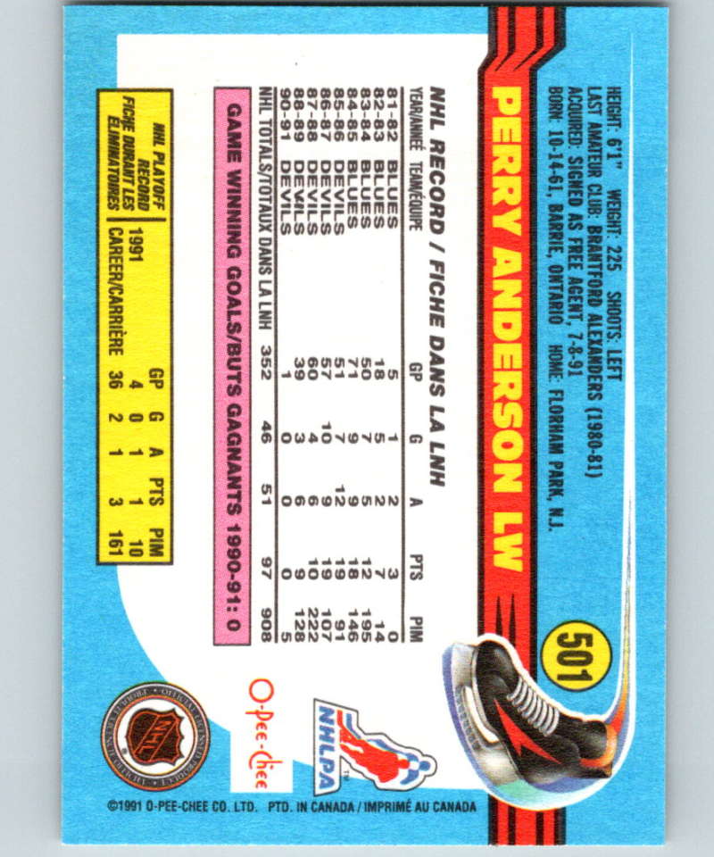 1991-92 O-Pee-Chee #501 Perry Anderson Mint New Jersey Devils