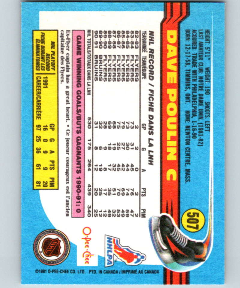 1991-92 O-Pee-Chee #507 Dave Poulin Mint Boston Bruins