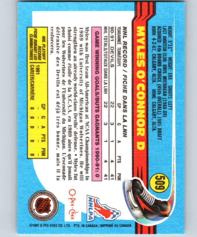 1991-92 O-Pee-Chee #509 Myles O'Connor Mint New Jersey Devils Image 2
