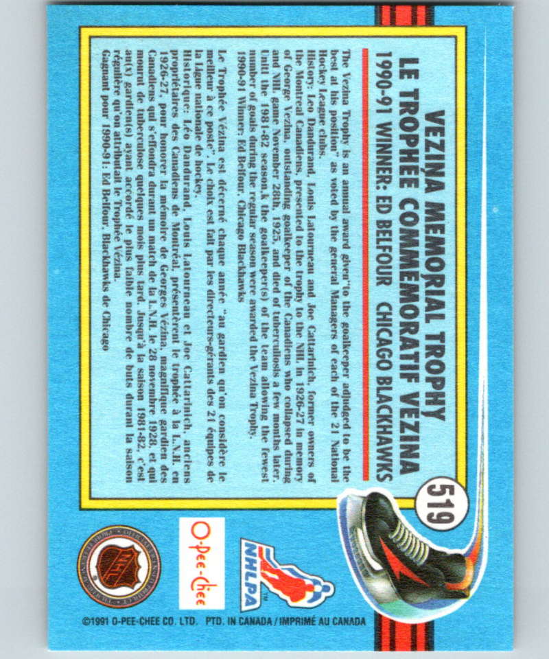 1991-92 O-Pee-Chee #519 Ed Belfour Mint Chicago Blackhawks