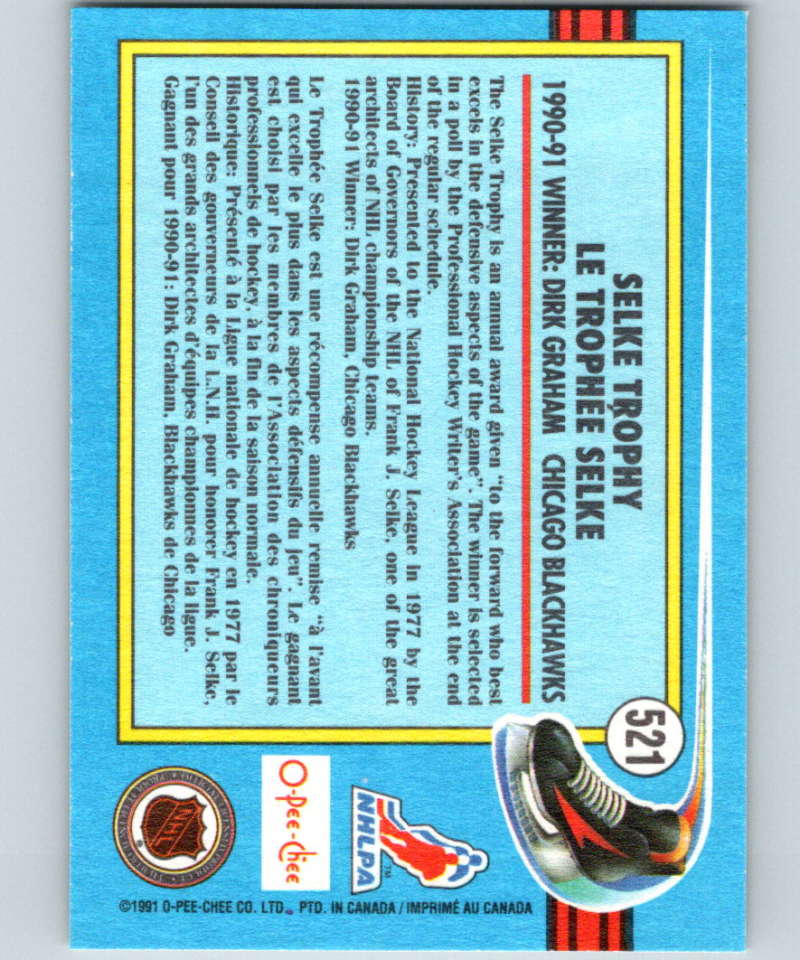 1991-92 O-Pee-Chee #521 Dirk Graham Selke Mint Chicago Blackhawks