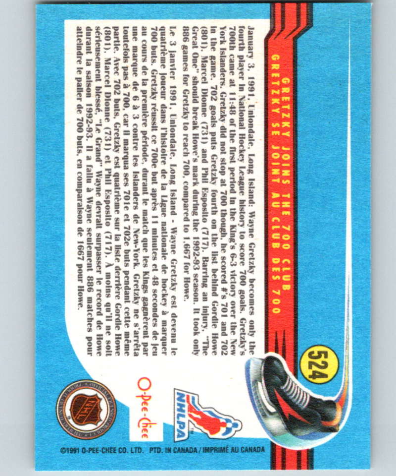1991-92 O-Pee-Chee #524 Wayne Gretzky HL Mint Los Angeles Kings