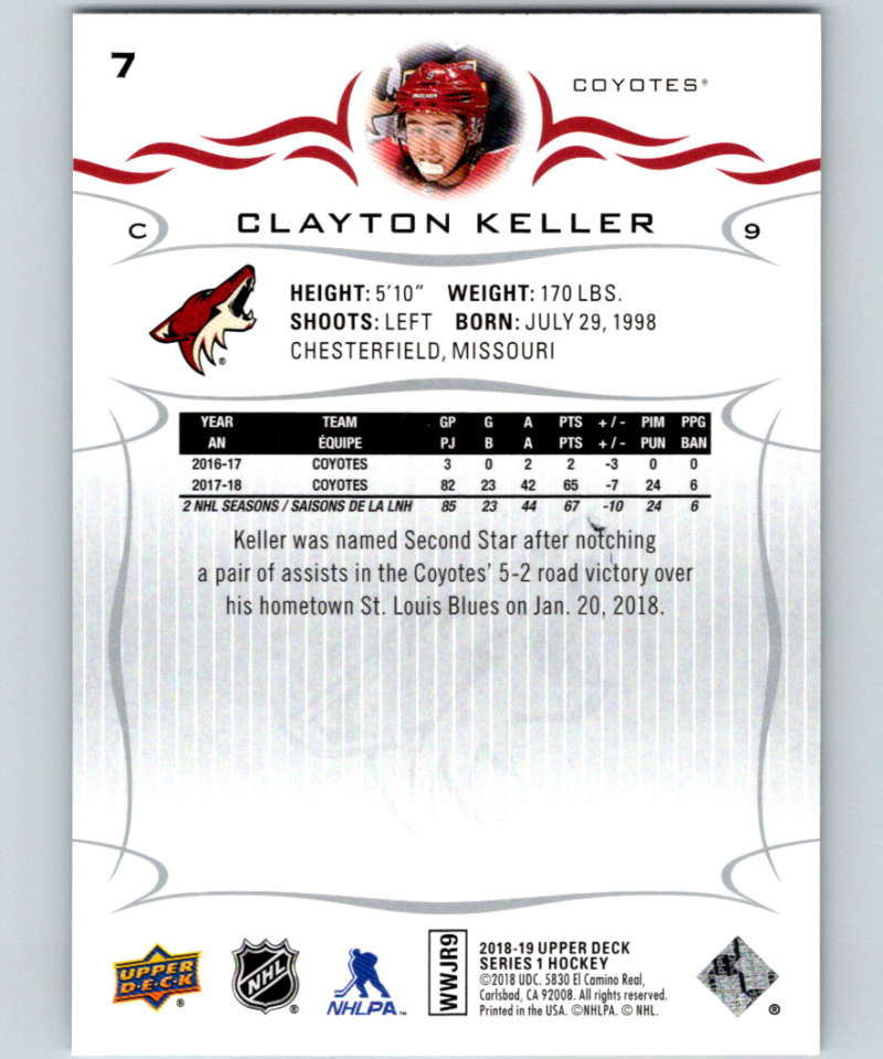 2018-19 Upper Deck #7 Clayton Keller Mint Arizona Coyotes Image 2