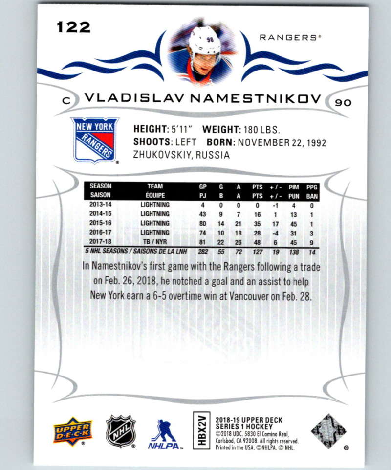 2018-19 Upper Deck #122 Vladislav Namestnikov Mint New York Rangers Image 2
