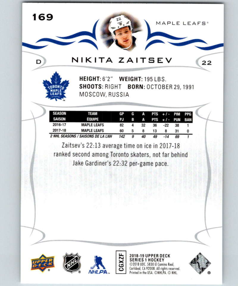 2018-19 Upper Deck #169 Nikita Zaitsev Mint Toronto Maple Leafs