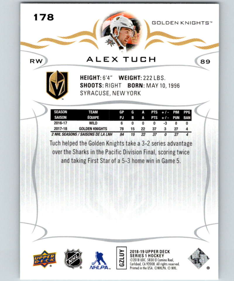 2018-19 Upper Deck #178 Alex Tuch Mint Vegas Golden Knights Image 2