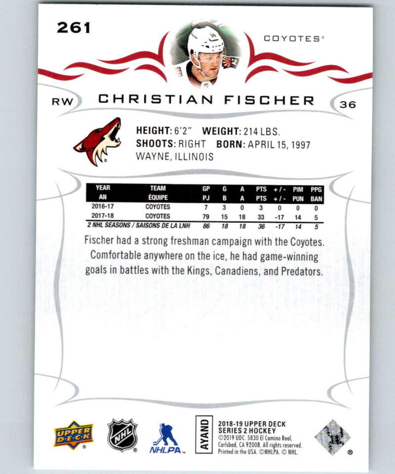 2018-19 Upper Deck #261 Christian Fischer Mint Arizona Coyotes Image 2