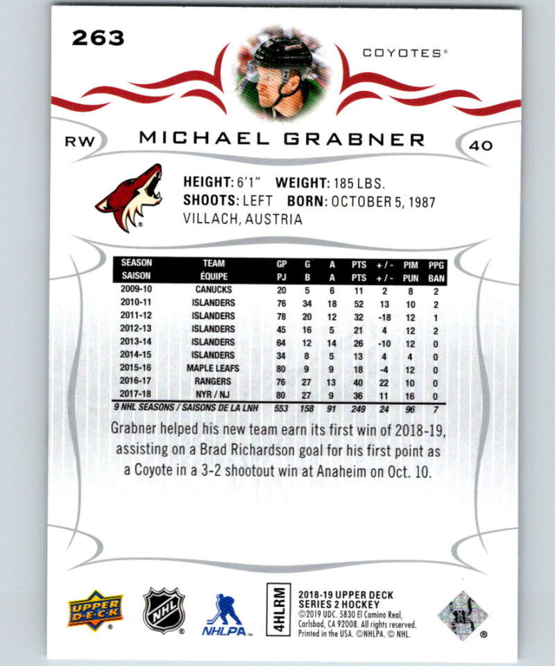2018-19 Upper Deck #263 Michael Grabner Mint Arizona Coyotes