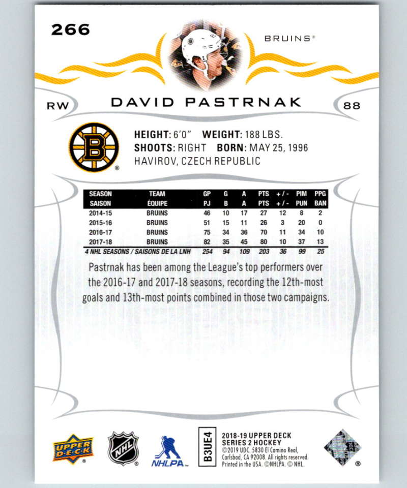2018-19 Upper Deck #266 David Pastrnak Mint Boston Bruins