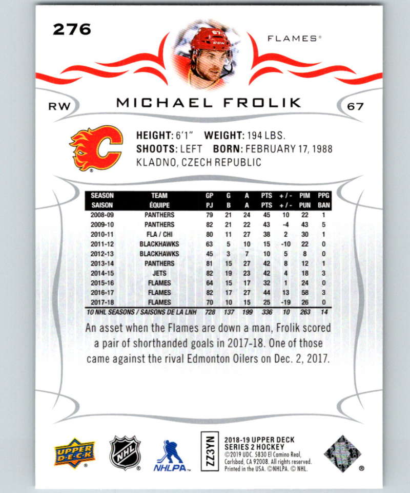 2018-19 Upper Deck #276 Michael Frolik Mint Calgary Flames Image 2