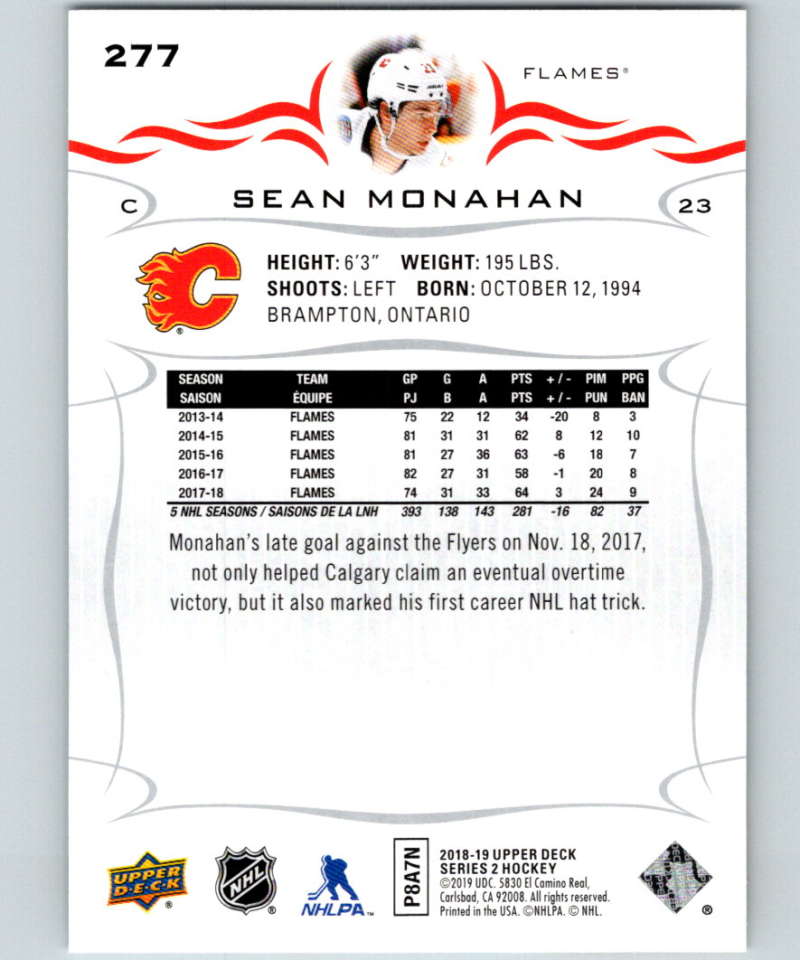2018-19 Upper Deck #277 Sean Monahan Mint Calgary Flames Image 2