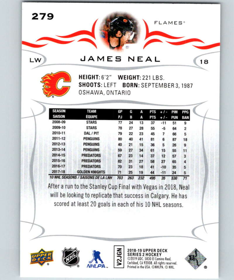 2018-19 Upper Deck #279 James Neal Mint Calgary Flames Image 2