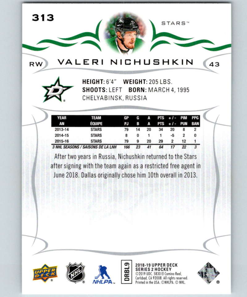 2018-19 Upper Deck #313 Valeri Nichushkin Mint Dallas Stars Image 2
