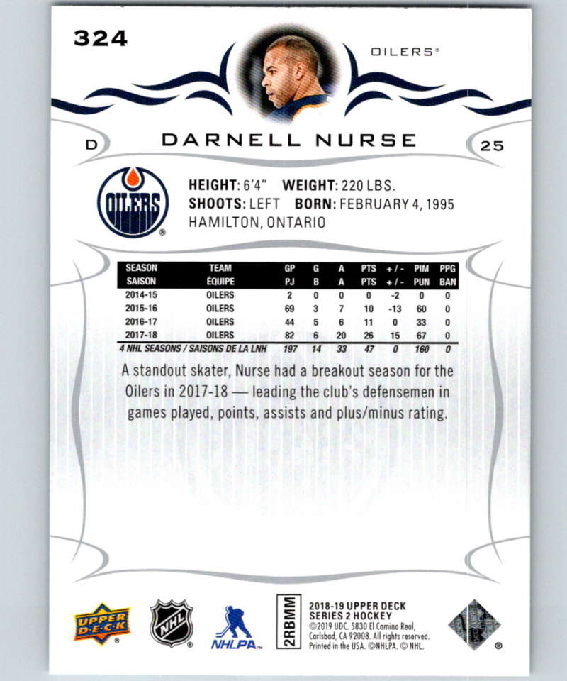 2018-19 Upper Deck #324 Darnell Nurse Mint Edmonton Oilers Image 2