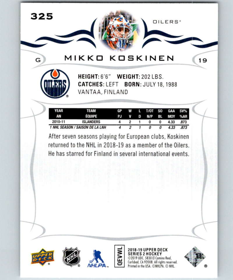 2018-19 Upper Deck #325 Mikko Koskinen Mint Edmonton Oilers