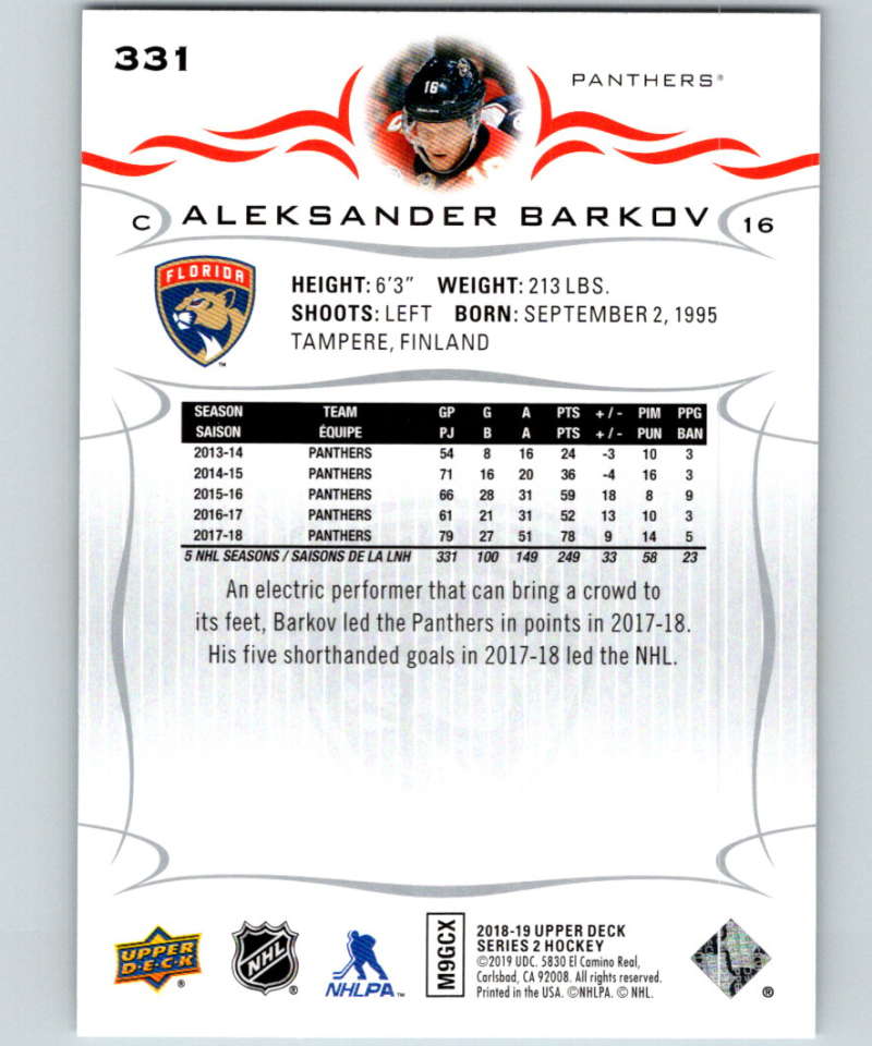 2018-19 Upper Deck #331 Aleksander Barkov Mint Florida Panthers Image 2