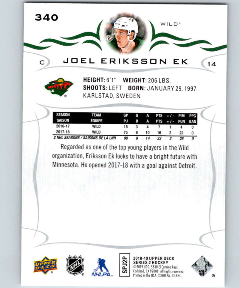 2018-19 Upper Deck #340 Joel Eriksson Ek Mint Minnesota Wild Image 2