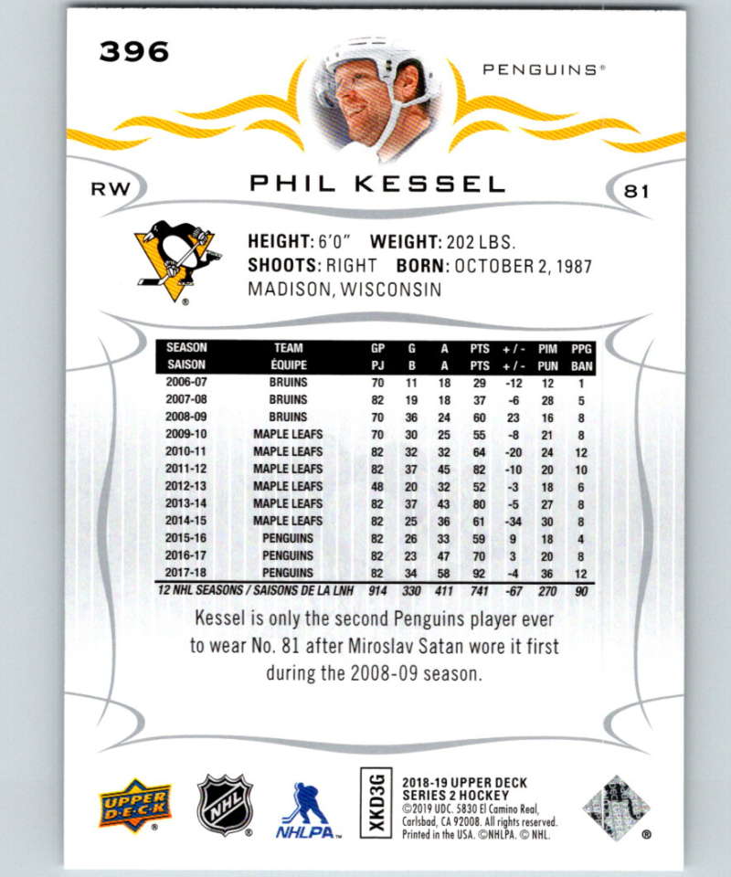 2018-19 Upper Deck #396 Phil Kessel Mint Pittsburgh Penguins Image 2