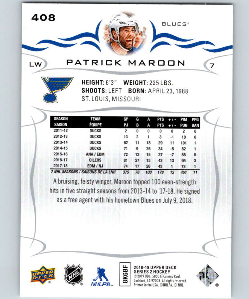 2018-19 Upper Deck #408 Patrick Maroon Mint St. Louis Blues
