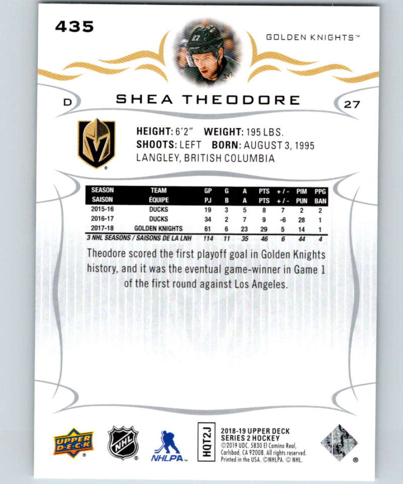 2018-19 Upper Deck #435 Shea Theodore Mint Vegas Golden Knights