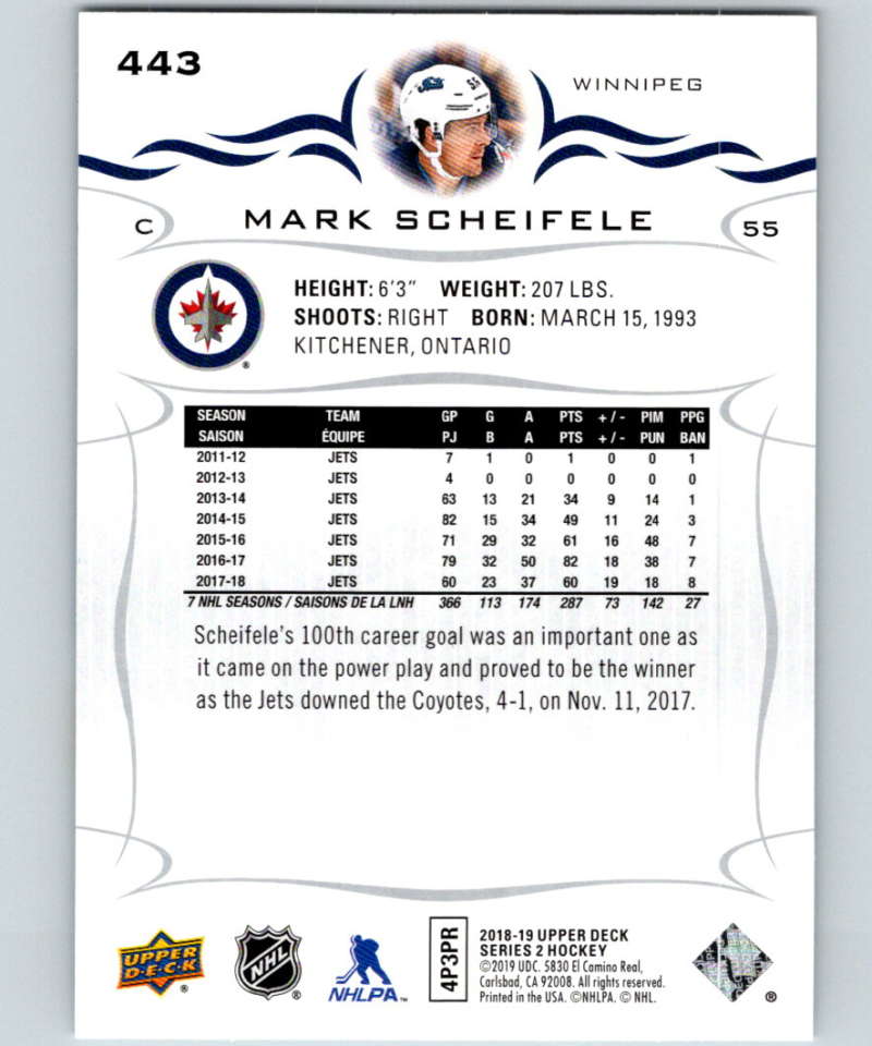 2018-19 Upper Deck #443 Mark Scheifele Mint Winnipeg Jets