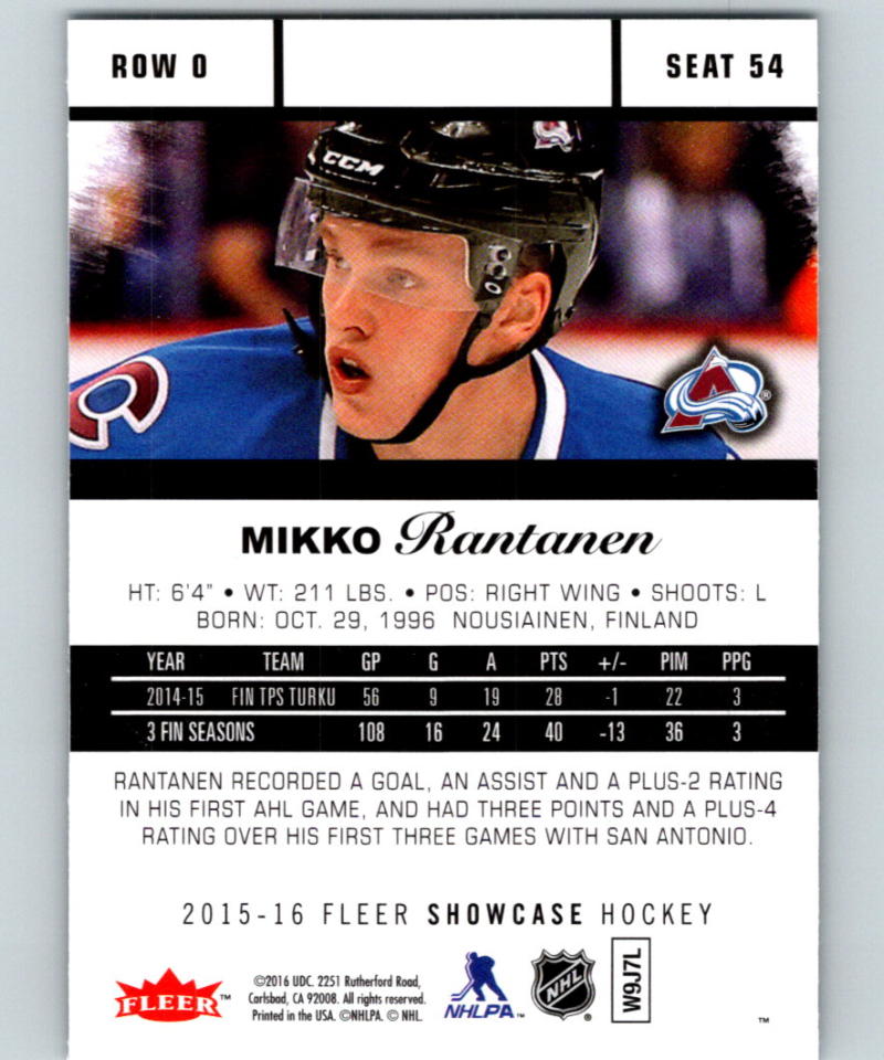 2015-16 Fleer Showcase Flair Showcase Mikko Rantanen RC Rookie 07570