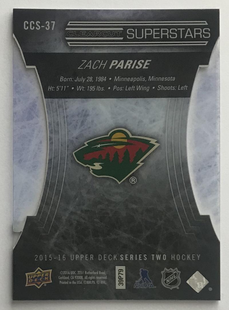2015-16 Upper Deck Clear Cut Superstars #CCS-37 Zach Parise MINT Wild 07576