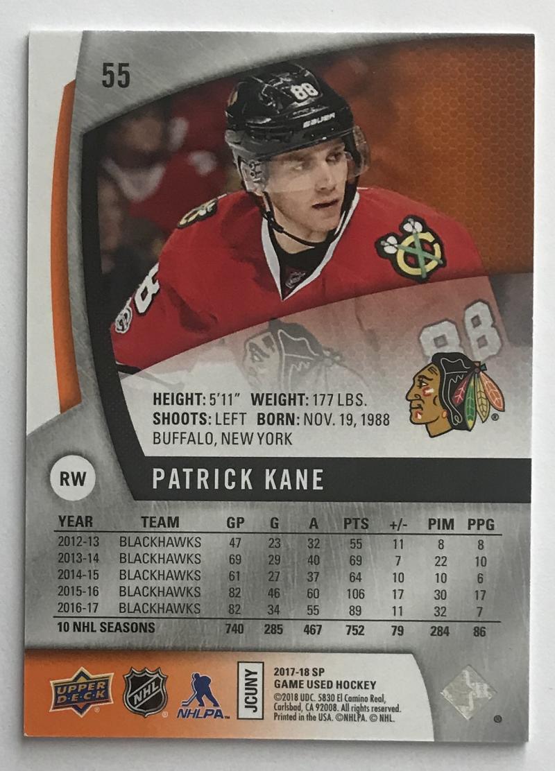 2017-18 SP Game Used Orange Rainbow #55 Patrick Kane MINT 117/146 Chicago 07579