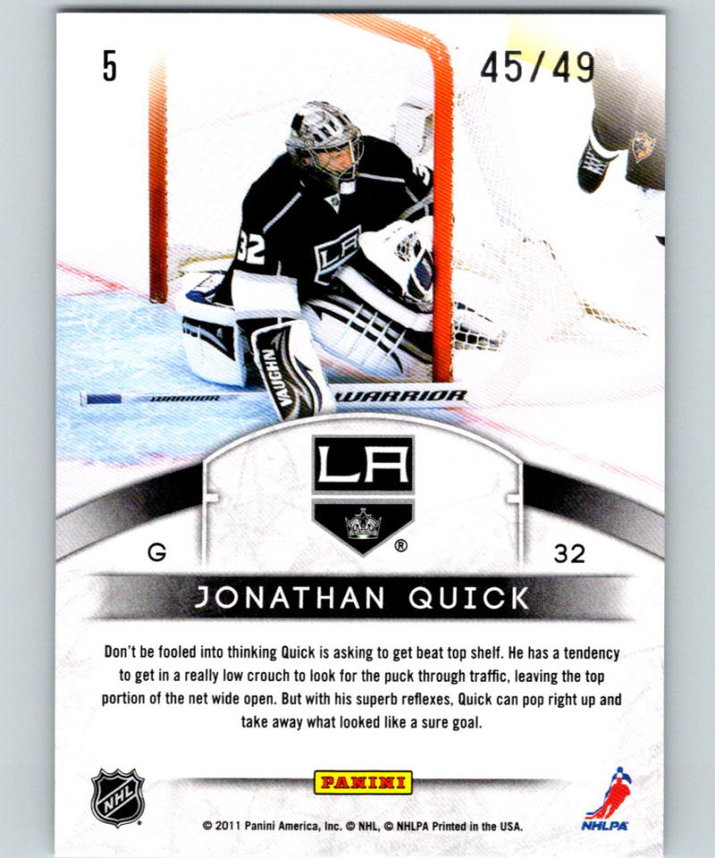 2011-12 Panini Limited Crease Cleaners Silver Spotlight Jonathan Quick 45/49 07582 Image 2