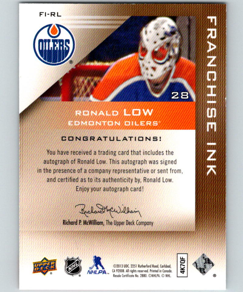 2013-14 Upper Deck Edmonton Oilers Collection Franchise Ink Ron Low Auto 07584