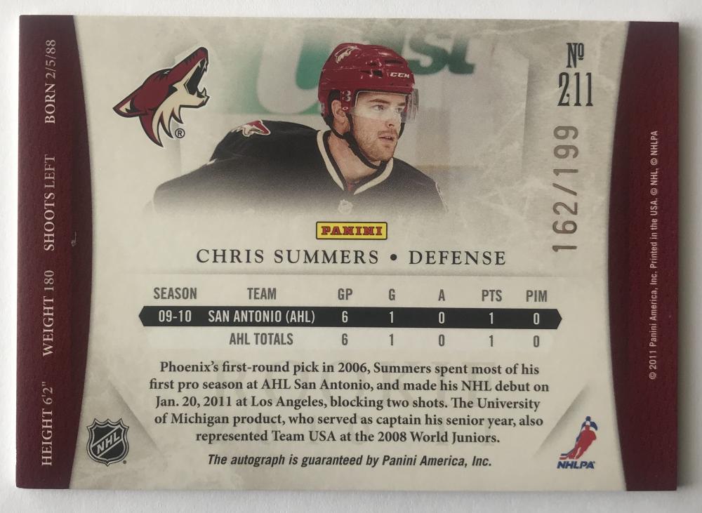 2010-11 Panini Dominion Rookie Signatures Chris Summers Auto 162/199 07596