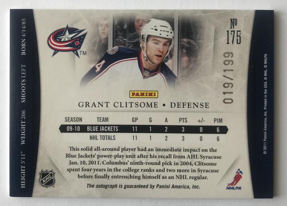 2010-11 Panini Dominion Rookie Signatures #175 Grant Clitsome Auto 19/199 07600