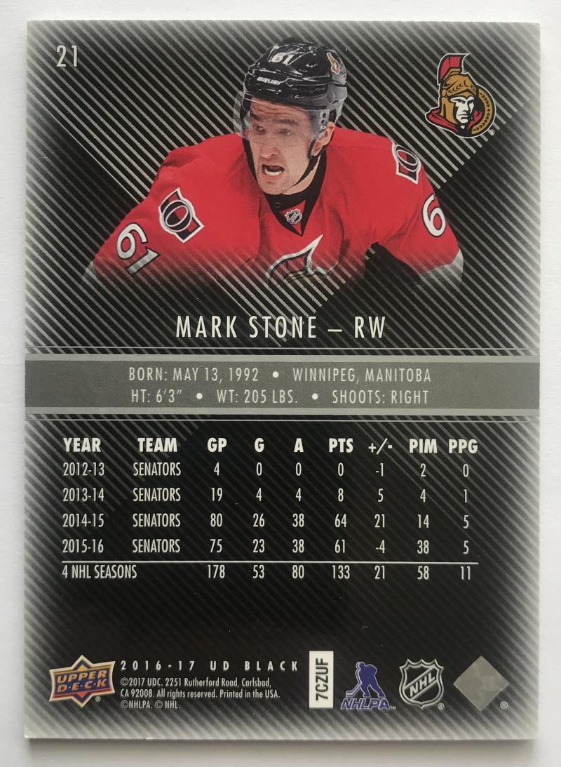 2016-17 Upper Deck Black #21 Mark Stone MINT 34/299 Senators 07607