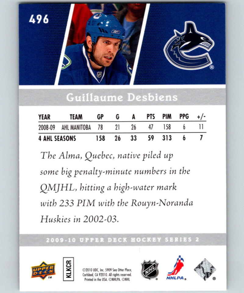 2009-10 Upper Deck #496 Guillaume Desbiens Young Guns YG RC Rookie Y861