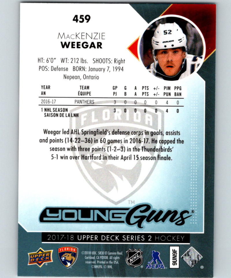 2017-18 Upper Deck #459 MacKenzie Weegar Young Guns MINT RC Rookie Y861